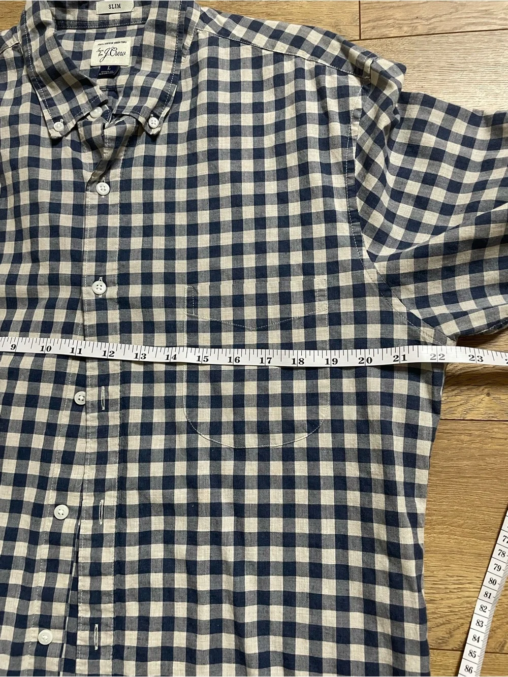 J. Crew Men's Navy and White Gingham Button-Down Shirt